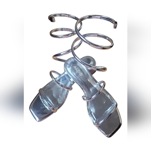 Aldo Spinna Silver Strappy Spiral Wrap Around Design Sandals Sz 7M - Picture 8 of 13